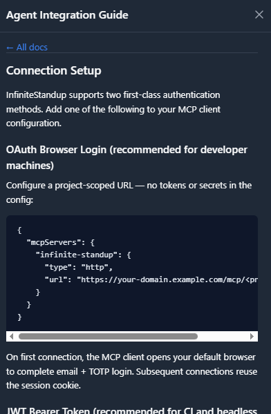 In-app Agent Integration Guide with copy-paste MCP configuration